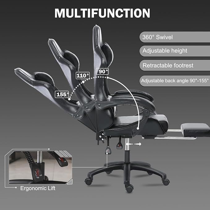 Ergonomic Gaming Chair with Backrest and Seat Recliner