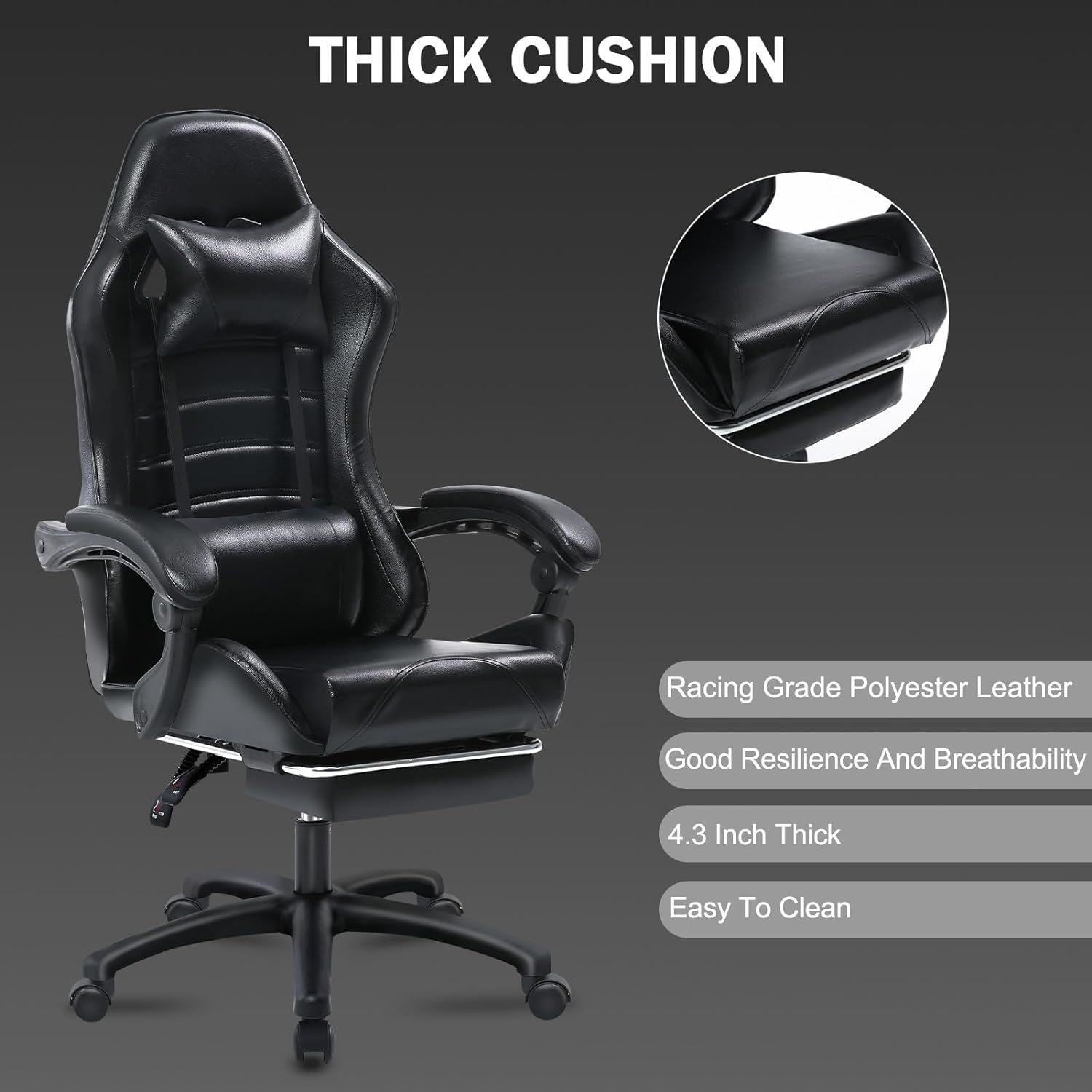 Ergonomic Gaming Chair with Backrest and Seat Recliner