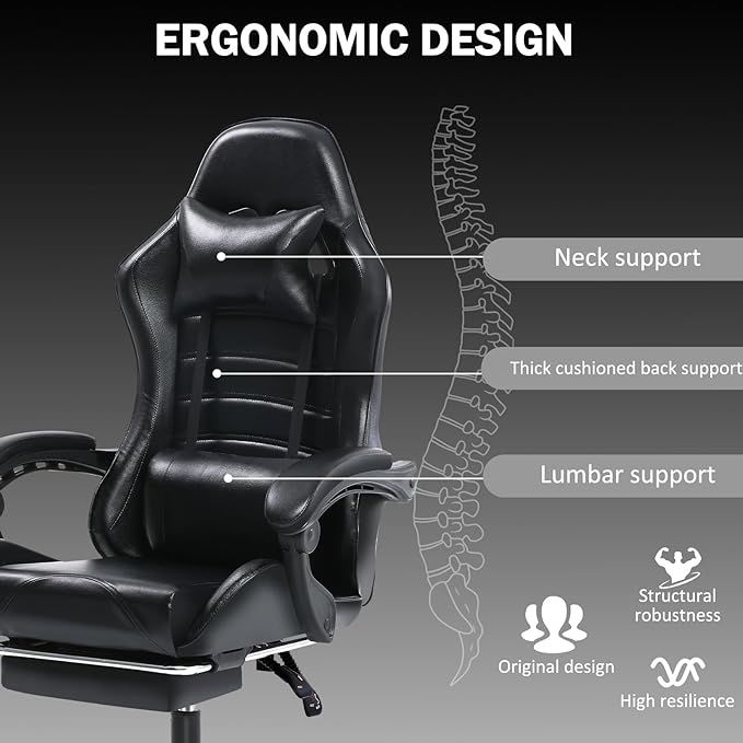 Ergonomic Gaming Chair with Backrest and Seat Recliner