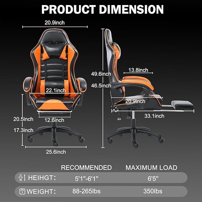 Ergonomic Gaming Chair with Backrest and Seat Recliner