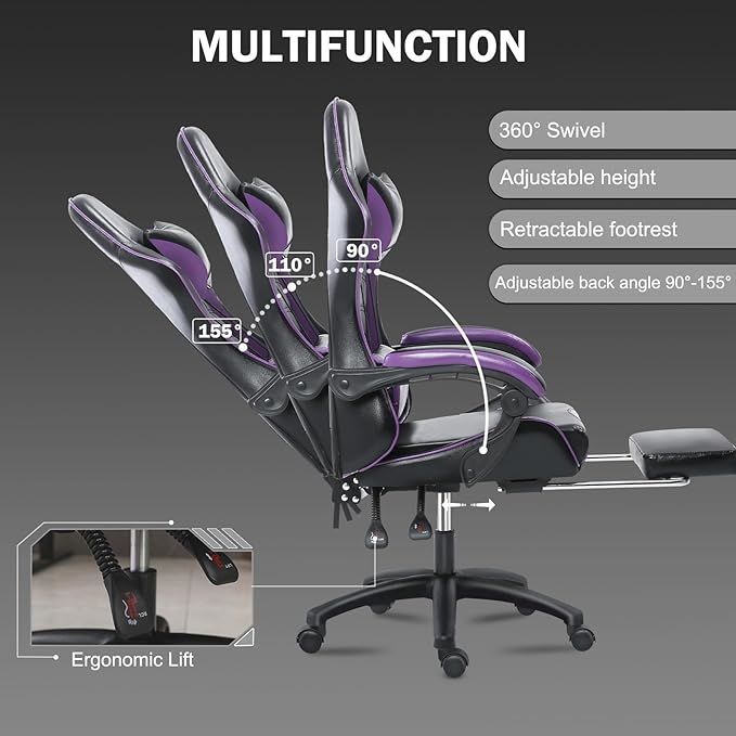 Ergonomic Gaming Chair with Backrest and Seat Recliner