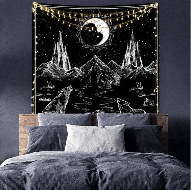 Crescent Moon & Mountain Print Tapestry